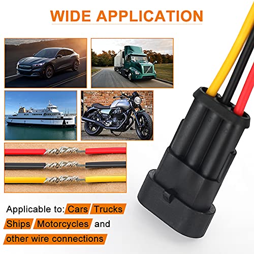 NAOEVO 3 Pin Connector Waterproof, 16 AWG 3 Wire Connectors, Automotive Electrical Male and Female Plug with Heat Shrink Tubing for Car Truck Boat Wire Connection, 6 Kits - size: 3 Pin