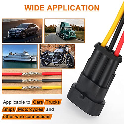 NAOEVO 3 Pin Connector Waterproof, 16 AWG 3 Wire Connectors, Automotive Electrical Male and Female Plug with Heat Shrink Tubing for Car Truck Boat Wire Connection, 6 Kits - size: 3 Pin