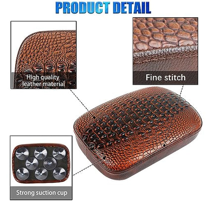 DREAMIZER Motorcycle Leather Pillion Rear Passenger Pad Seat 8 Suction Cup Rectangular Passenger Seat Compatible with Harley Bikes Custom (Brown-Crocodile) - color: Brown#1-Crocodile