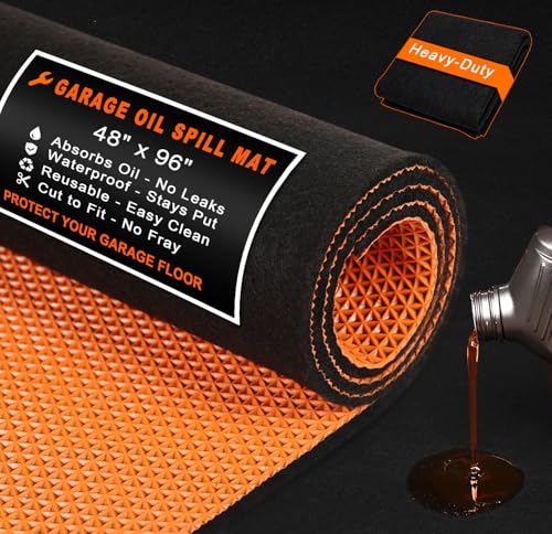 Golener Oil Spill Mat - Garage Floor Mat, Absorbent Oil Pad, Premium Maintenance Mat, Waterproof, Contain Liquid, Protect Floor from Spill & Stain, Reusable, Washable, Durable, 48”x96”, Black/Orange - size: 3'11" x 7'11" (Rectangular)