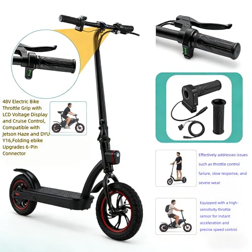 48V Electric Bike Throttle Grip with LCD Voltage Display & Cruise Control | 7/8-inch (22mm) handlebars, 6-Pin Connector, Compatible with Jetson Haze, DYU Y16 & Folding Ebike