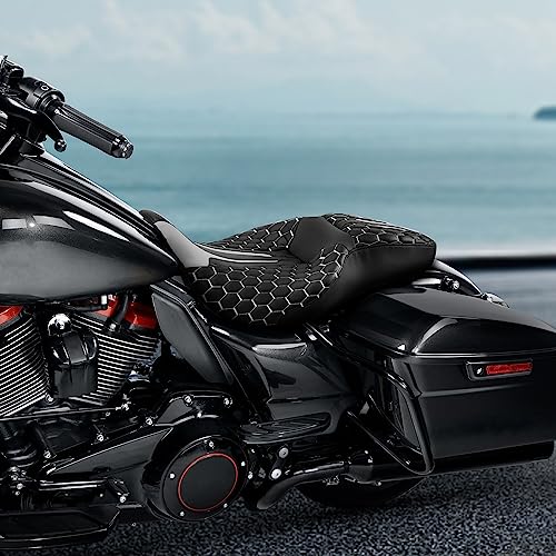 C.C. RIDER Gel 2 Up Rider Driver&Passenger Seat Fit for Harley Touring Road King Street Glide Electra Glide Tri 2009-2023 - color: GEL Seat-Grey