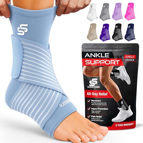 Sleeve Stars Ankle Brace for Women & Men, Ankle Wrap for Sprained Ankle, Compression Sleeve for Plantar Fasciitis Relief, Easy Customizable Support: w/Removable Strap (Single/S:9"-10"/Light Blue) - color: Light Blue, size: Small