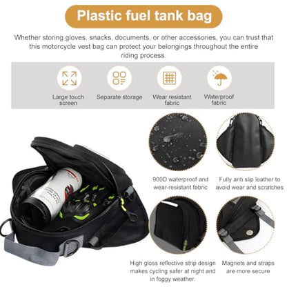 Motorcycle Tank Bag with Waterproof Touch Screen Phone Pouch, Oxford Cloth, Fits Most Motorcycles