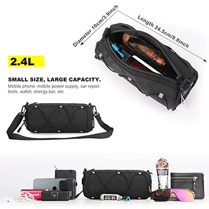 Rhinowalk Bike Handlebar Bag, Bicycle Front Bag Shoulder Bag Storage Bag with Shoulder Strap for Road Mountain Bike Cycling Travel - color: Black