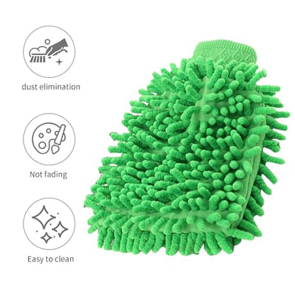 1 Pack 2 Green Car Wash Mitt Microfiber, Deluxe Scratch Free Microfiber Wash Mitt ,9 Inches X 5.5 Inches Car Washing Care Cleaning Kit. - color: Green
