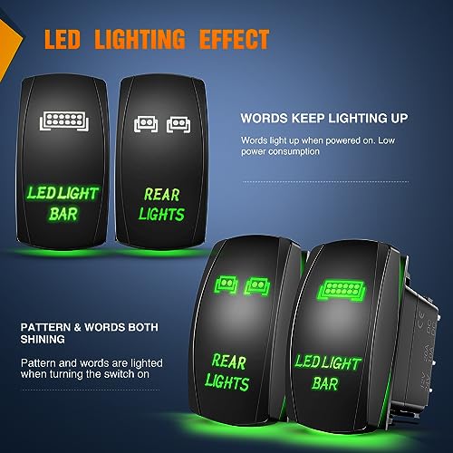 Nilight 2 Pack Rear Lights Rocker Switch Led Light Bar 5Pin Laser On Off SPST Switches 20A/12V 10A/24V Red LED with Jumper Wire Set for Cars Trucks Boats RVs - color: Green, size: led light bar+REAR LIGHTS