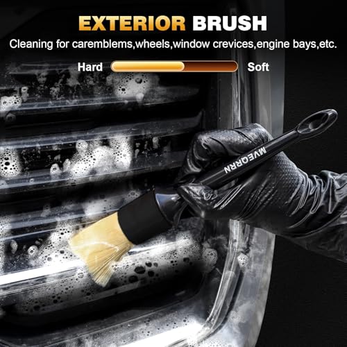 MVEQRRN 9PCS Car Detailing Brushes Set, Boar Hair Detail Brushes,Car Detailing Wheel Kit (Black) | Soft & Stiff Bristle Detail Brush, Scratch-Free Rim & Tire Cleaning Kit, Interior & Exterior Wheel Brush for Cars,Trucks,SUV - color: 9pcsblack detail wheel