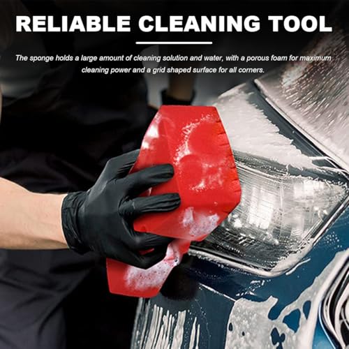 Car Wash Sponge, Large Scratch-Free Cross Cut Sponge for Soap and Rinseless Washing, Durable Ultra Soft Foam Grid Extra Absorbent Car Cleaning Sponge Pad, Car Accessories (Red) - color: Red