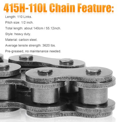 415H Chain 110 Link Chain Breaker Tool Heavy Duty for 49cc 50cc 60cc 70cc 80cc 2-stroke 4-stroke Engine Motorcycle Mower ATV Dirt Bike Mini Bike 415H-110L