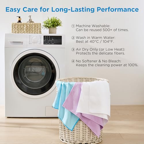 Microfiber Glass Cleaning Cloth 6 Pack, 15.5x15.5 Inch White Magic Cleaning Rags, Lint Free Streak Free Reusable Towels for Windows, Mirrors, Cars, Screens, Kitchen and Stainless Steel Surface - color: White