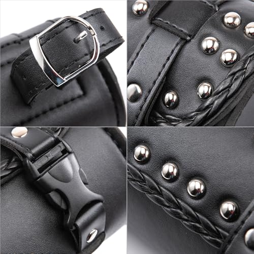 Motorcycle Fork Bag Mini PU Leather Bike Handlebar Tool Bag Sissy Bar Roll Storage Bag (B Black) - color: B Black