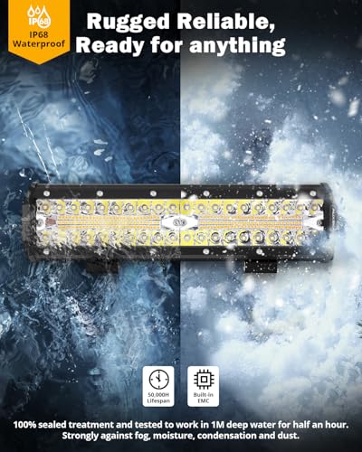 Auxbeam 6 Modes Amber White Series 12 Inch 300W LED Light Bar Dual Color Strobe Function Spot Flood Combo Beam Flashing LED Offroad Light for Pickup Truck Car Jeep - color: 12"