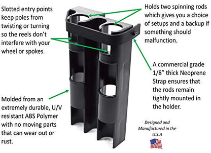 Fishing Rod Holder For Bike, Very Easy Mounting to Bike, Secures 2 Rods for Bicycle Fishing