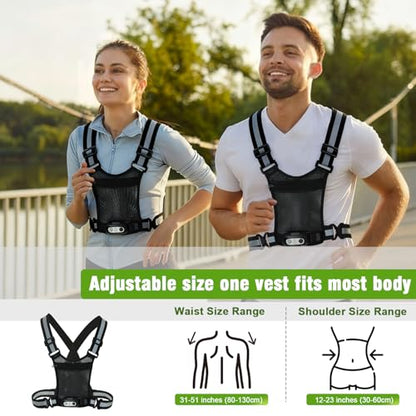Gesture Sensing Running Light Reflective Vest with Pouch (Black) | ①45°Adjustable Angle②360°Reflective Strap③Multiple Lighting Mode④Waterproof IPX4⑤For Nighttime Walking Cycling Jogging Hiking - color: black