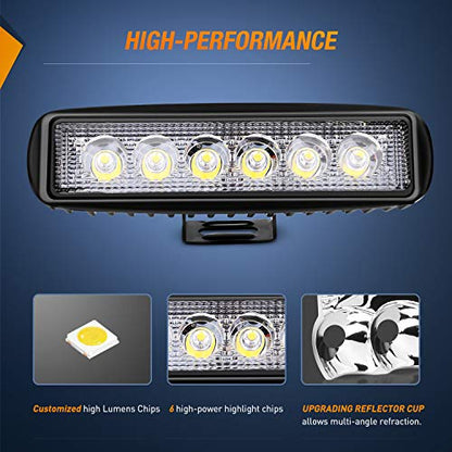 Nilight LED Light Bar 2PCS 18W 6Inch Flood LED Pods Offroad Fog Light Waterproof for Boat SUV ATV 4WD Car Truck Golf Cart 12V 24V,2 Years Warranty - color: 2Pcs 18W Lights