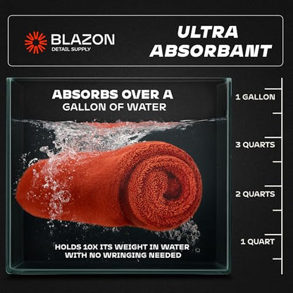 BLAZON Redline XL Car Drying Towel - Ultra Premium 1300 GSM Microfiber Drying Towel - Max Absorption, Streak-Free Finish, Super Soft Twisted Loop Design - Dries Full Vehicle - Extra Large 2 x 3 ft