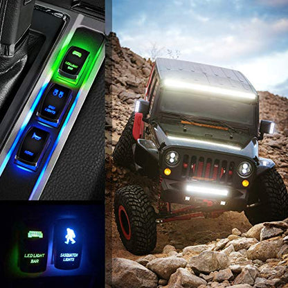 Nilight - NI-RS05 LED Light Bar Rocker Switch 5Pin Laser On/Off LED Light 20A/12V 10A/24V Switch Jumper Wires Set for Jeep Boat Trucks,2 Years Warranty - color: Green, size: LED LIGHT BAR