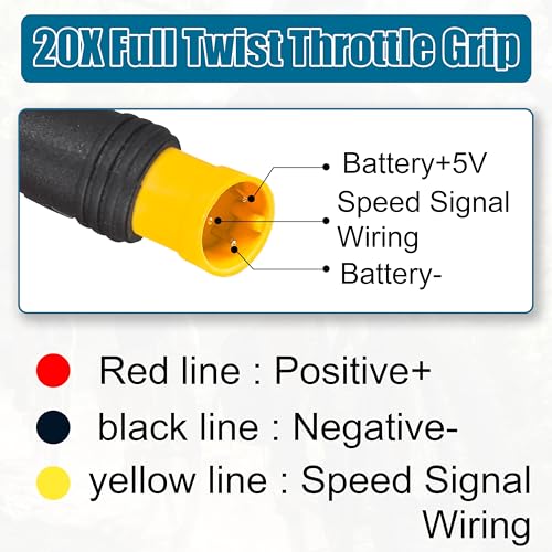 20X Full Twist Throttle Grip, 3 Pin Water Proof Connection | Compatible with Ebike 12V-72V, Electric Bike Throttle, with Waterproof Connector, Electric Bicycle, E-Scooter, Mountain Bike