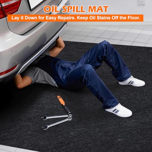 Grefinity Garage Floor Mat，7.5'x 20' Oil Spill Mat Heavy Duty Under Car Mat for Garage & Driveway, Protects Against Oil, Chemicals & Stains with TPE Anti-Leak Backing, Reusable & Washable - size: 7.5'x 20'