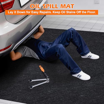 Grefinity Garage Floor Mat，7.5'x 20' Oil Spill Mat Heavy Duty Under Car Mat for Garage & Driveway, Protects Against Oil, Chemicals & Stains with TPE Anti-Leak Backing, Reusable & Washable - size: 7.5'x 20'