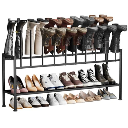 DIMJ Boot Rack 3-Tier - Black Metal Boot Storage Rack for Tall Boots Organizer Tall Boots, Multiuse Shoe Rack for Boots, Sneakers, High-Heels, Entryway, Fit for 10 Pairs, Black - size: 3-Tier 10 Pair