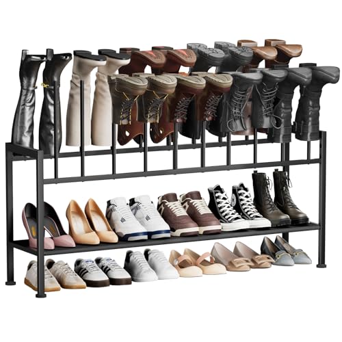 DIMJ Boot Rack 3-Tier - Black Metal Boot Storage Rack for Tall Boots Organizer, Multiuse Shoe Rack for Boots, Sneakers, High-Heel, Entryway, Fit for 10 Pairs, Black - size: 1 Pack - 3-Tier 10 Pair
