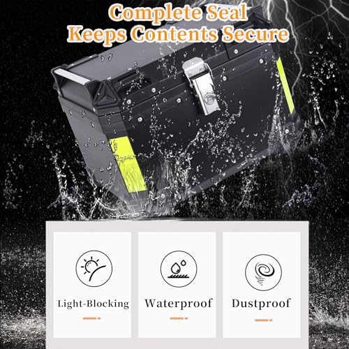 Motorcycle Top Case 57L Trunk Tail Box Bag Aluminum alloy handle with Leather Lining Anti-Theft with Lock & Back Cushion Waterproof Dustproof Easy Installation with Universal Bracket Black - color: Black（57L-Single Lock）