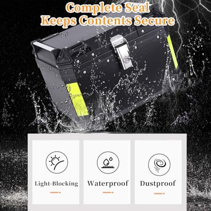 Motorcycle Top Case 57L Trunk Tail Box Bag Aluminum alloy handle with Leather Lining Anti-Theft with Lock & Back Cushion Waterproof Dustproof Easy Installation with Universal Bracket Black - color: Black（57L-Single Lock）