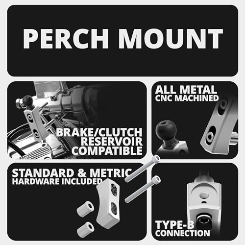 Tackform Chrome Motorcycle Perch/Brake/Clutch Reservoir Phone Mount - Vibration Dampening 20MAXX Spring Cradle | 3.5” Long Reach Arm | Aluminum | Compatible with Harley-Davidson, Gold Wing, More - color: Chrome