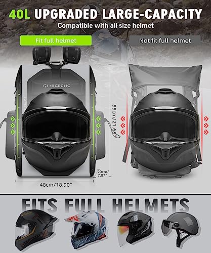 NICECNC Waterproof Motorcycle Backpack 40L, 500D PVC Multi-functional Motorcycle Rear Seat Bag Dry Bag Tail Bag Helmet Luggage Bag for Riding Camping Boating - color: Grey