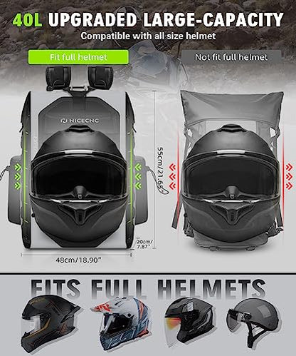 NICECNC Waterproof Motorcycle Backpack 40L, 500D PVC Multi-functional Motorcycle Rear Seat Bag Dry Bag Tail Bag Helmet Luggage Bag for Riding Camping Boating - color: Grey