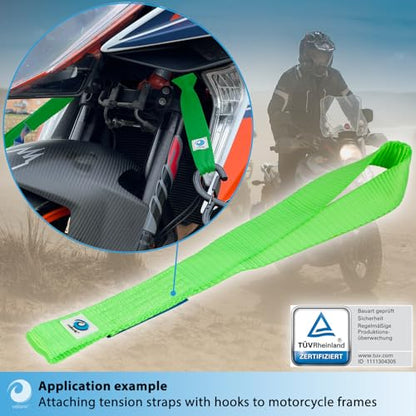 valonic Condor - Soft Loop tie Down Straps Heavy Duty - 2 Pack, 7716lbs, 1.4" x 18", Double Stitched, Green - for Motorcycle Handlebar