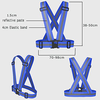 Reflective Vest with Hi Vis Bands, Fully Adjustable & Multi-Purpose: Running, Cycling, Motorcycle Safety, Dog Walking - High Visibility Blue 1PCS