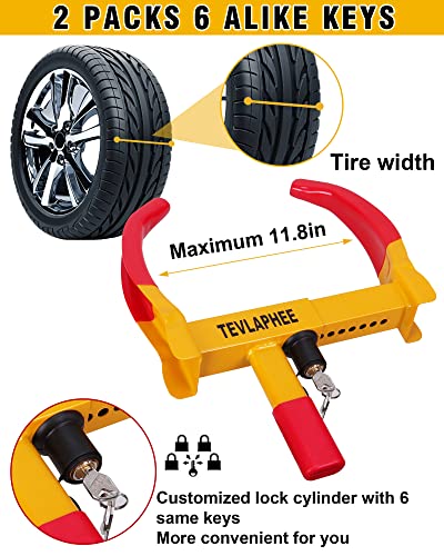 Tevlaphee Wheel Lock Set,Trailer Security Adjustable Anti Theft Trailer Wheel Lock for Car Camper Trailers SUV Boat Motorcycle Great Deterrent 2 Packs 6 Alike Keys - color: Red-yellow-2 Pack