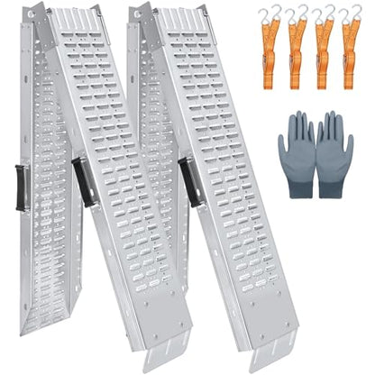 72.5" Heavy Duty Folding Loading Ramps, 1500lb Capacity, Ideal for Motorcycles, Lawn Mowers, ATVs, UTVs, and More – Pack of 2 with Safety Straps and Gloves