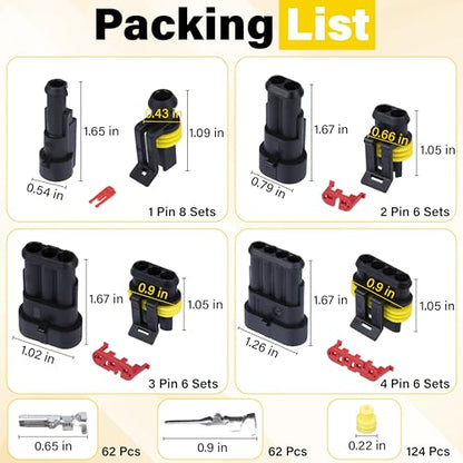352 PCS Waterproof Car Electrical Connector Terminals, Automotive Connector Kit, Wire Connector Plug Kit, 1/2/3/4 Pin Connectors Male and Female for Car Truck Motorcycle Boat Marine