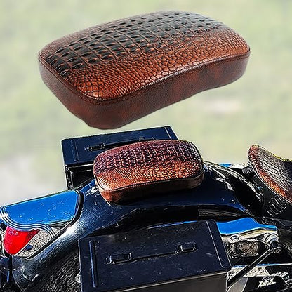 DREAMIZER Motorcycle Leather Pillion Rear Passenger Pad Seat 8 Suction Cup Rectangular Passenger Seat Compatible with Harley Bikes Custom (Brown-Crocodile) - color: Brown#1-Crocodile
