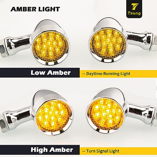 TSUNG Bullet LED Turn Signal Light Motorcycle Front Rear Indicator Small Blinker Universal for Cruiser Chopper Bobber Cafe Racer Street Bike (A-Chrome-Amber) - color: A-Chrome-Amber