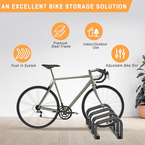Ultrawall Bike Storage Rack for Garage, 4 Bikes Floor Bike Stand, Bicycle Parking Holder Stand for Indoor/Outdoor, Fit 22-28" Wheel Tire Width 2.1"
