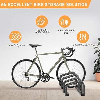 Ultrawall Bike Storage Rack for Garage, 4 Bikes Floor Bike Stand, Bicycle Parking Holder Stand for Indoor/Outdoor, Fit 22-28" Wheel Tire Width 2.1"