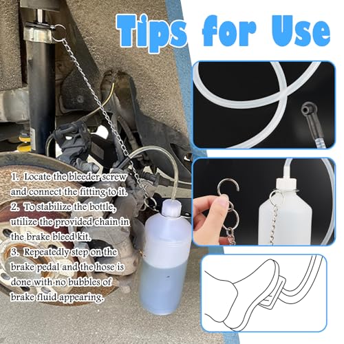 Car Brake Bleeder Bottle Kit,Practical One Man Brake Bleeder Kit Includes 23.07" Hose/1L Brakes Bleed Bottle/Chain/Connector,Professional Automotive Tools Brakes Fluid Bleeders Kits
