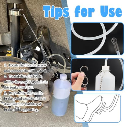 Car Brake Bleeder Bottle Kit,Practical One Man Brake Bleeder Kit Includes 23.07" Hose/1L Brakes Bleed Bottle/Chain/Connector,Professional Automotive Tools Brakes Fluid Bleeders Kits