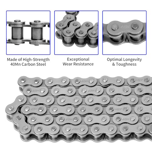 415H Roller Chain 110 Links with Chain Breaker, Dirt Bike Chain with 6 Free Connecting Links, Heavy Duty Chain for 49cc 50cc 60cc 66cc 70cc 80cc 2 Stroke Engines Motorcycle, Mini Bike, Go Kart