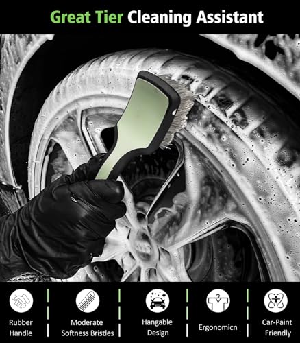 YeewayVeh 8PCS Ultimate Wheel and Tire Brush Kit | 2-Size 360° Bendable Rim Brushes, Boar Hair Detailing Brush, Tire Shine Applicators & Microfiber Towel | Complete Scratch-Free Cleaning & Shining Set - color: Green/Black/Gray, size: 8-Pack