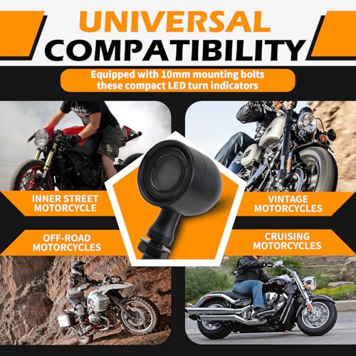 DREAMIZER Motorcycle Led Turn Signal Lights 2pcs,Bullet Blinker Motorcycle Front Rear Lights W/Running Light Universal Compatible with Harley Honda Suzuki Triumph Yamaha Bobber Cafe Racer Chopper - color: A-Front/Black shell + yellow-white light