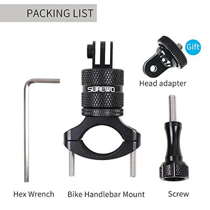Bike Mount for Action Cameras, Aluminum Handlebar Mount Compatible with GoPro Hero 13/12/11/10/9/8/7/6/5 Black, GoPro Max, DJI Osmo Action 5/4/3/2, Crosstour and More