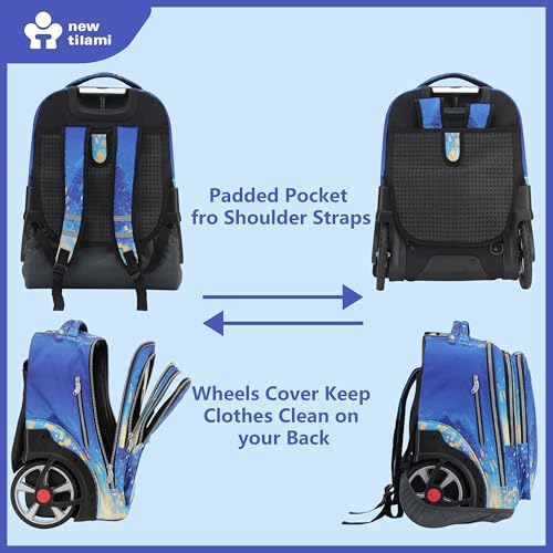 NEW TILAMI 20" Rolling Backpack for Teens Adults, Climbing Stairs Waterproof Backpack with Wheels for School Business Trave Camping with Laptop Compartment, Fit 17 Inch Laptop, Chill Blue Print - color: Chill Blue Print