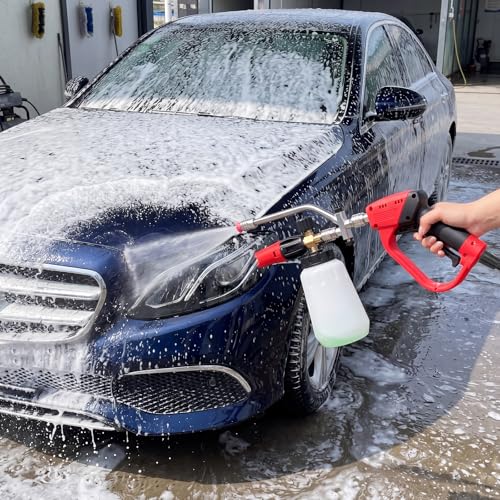 Foam Cannon for Pressure Washer, Dual Connector, 5000PSI Pressure Washer Gun, 2-in-1 Foam and Rinse Tool with 6 Nozzles, 1/4" Quick Connector for Car Truck SUV Washing - size: Dual Connector Kit