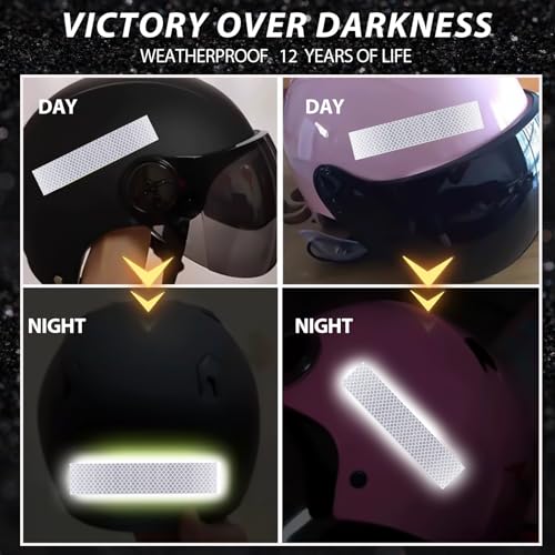 10PCS Reflective Stickers,1.25 x 6 inch Safety Reflective Tape for Car Helmets Mailboxes Bike,High Visibility Outdoor Waterproof Reflective Patch - color: White